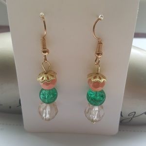 Golden/ Peach/ Green Glass/ Crystal Earrings 💎⭐️